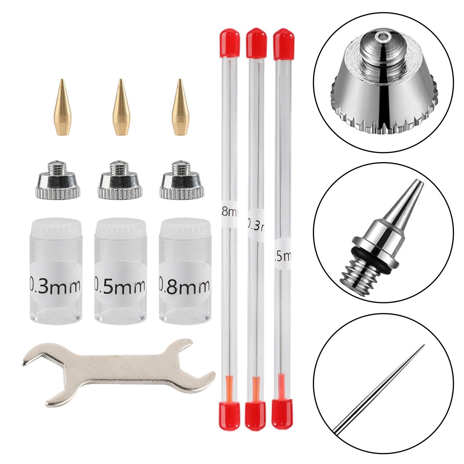 11Pcs 0.3mm 0.5mm 0.8mm Airbrush Nozzle Kits Supplies Mini Wrench Professional with Cleaning Tool Airbrush Spare Parts for Replacement Parts