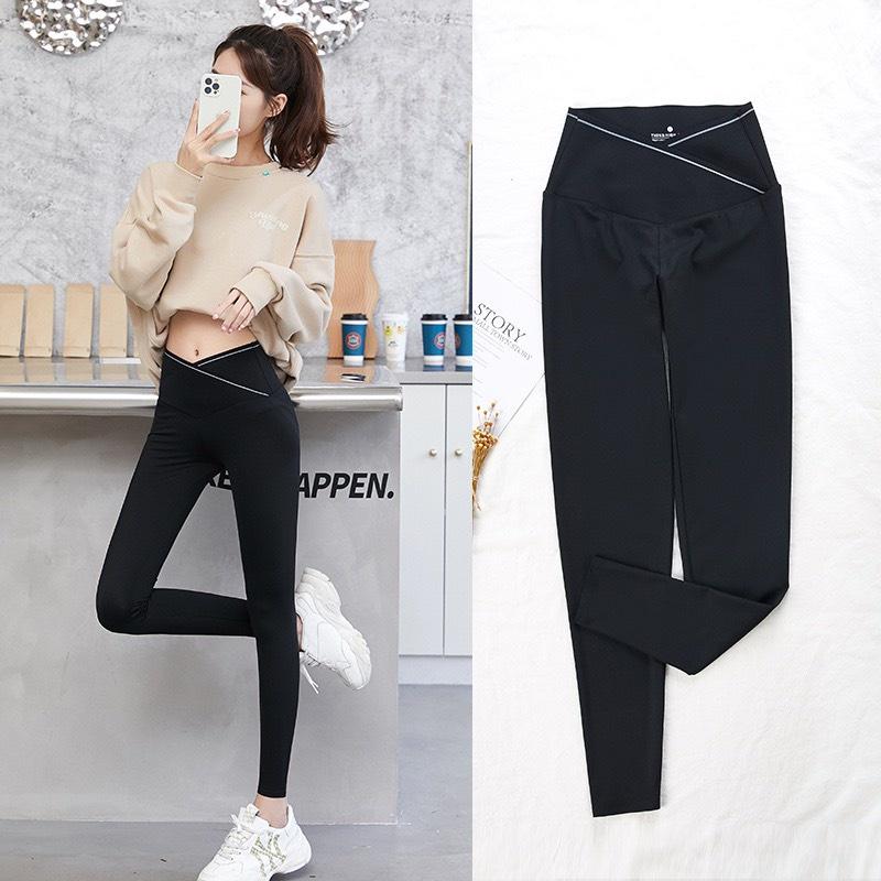 Quần legging nữ cạp cao ghen bụng in chữ cạp chéo thời trang 7110