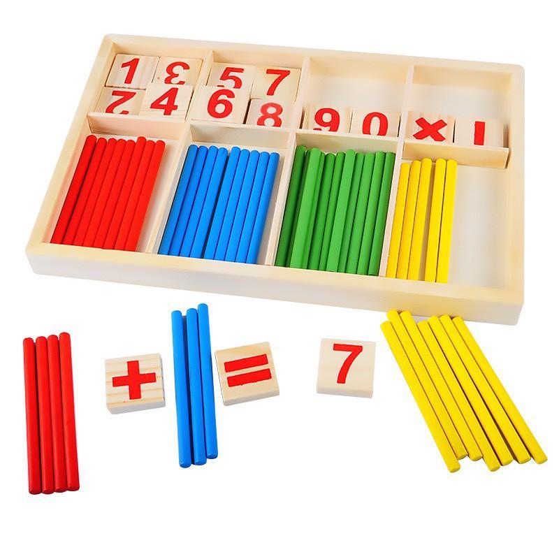 Bộ que tính cho bé học toán bằng gỗ - kèm số và phép tính - đồ chơi