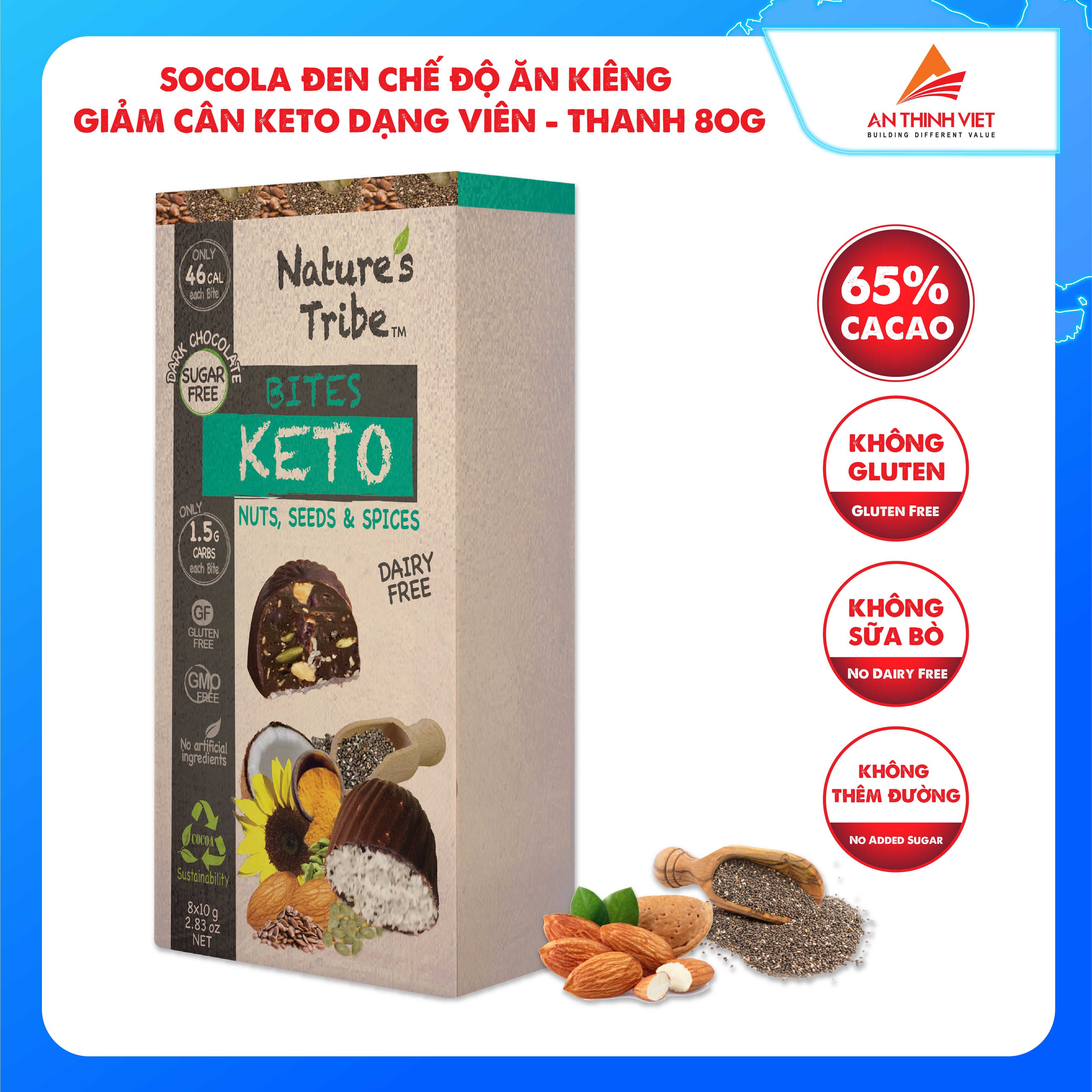 Socola đen Keto dạng viên không đường Nature's Tribe - Dark chocolate keto bites