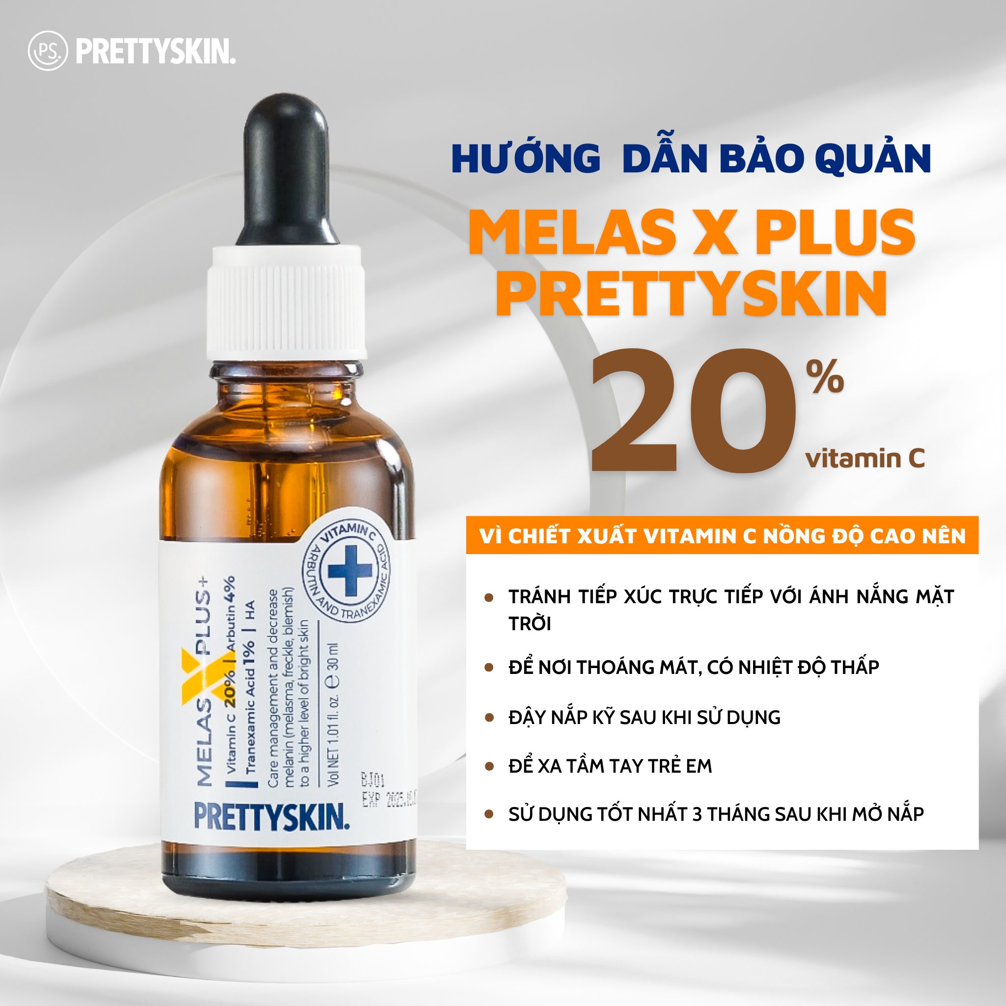 Serum dưỡng trắng, mờ thâm nám Trắng da Melas X Plus + PrettySkin 30ml