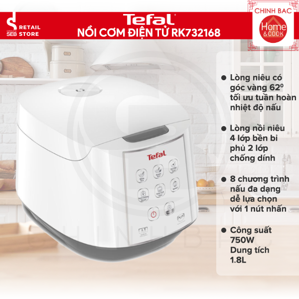 Nồi cơm điện tử Tefal RK732168, Dung tích 1.8L, Công suất 750W -  Hàng chính hãng