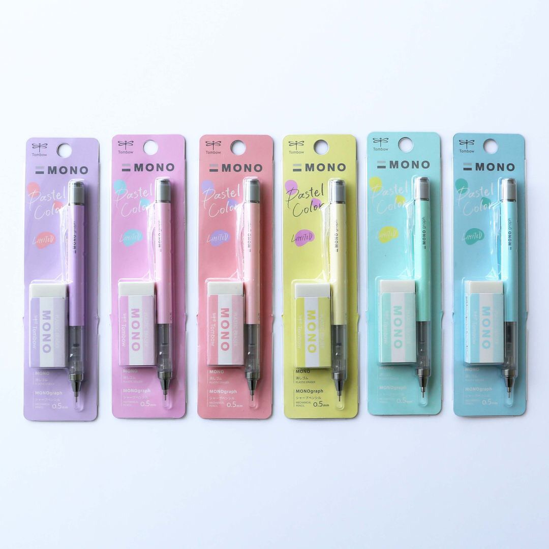 Combo Bút Chì Lắc Tombow Mono Graph Kèm Gôm Lớn PPA-242 Phiên Bản Giới Hạn Ngòi 0.5mm Màu Pastel Phong Cách Nhật Bản