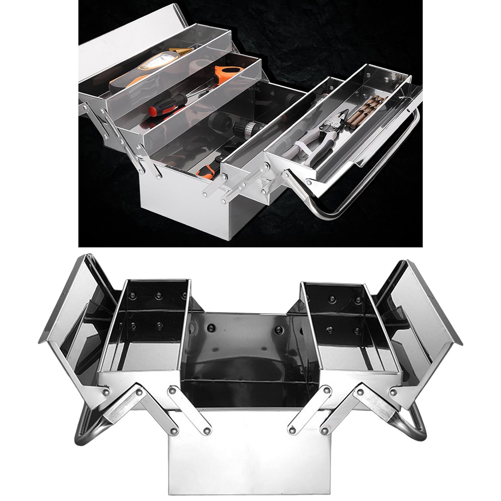 Tool Box Large Space 3 Compartments Tray Double Layer Lockable for Garage