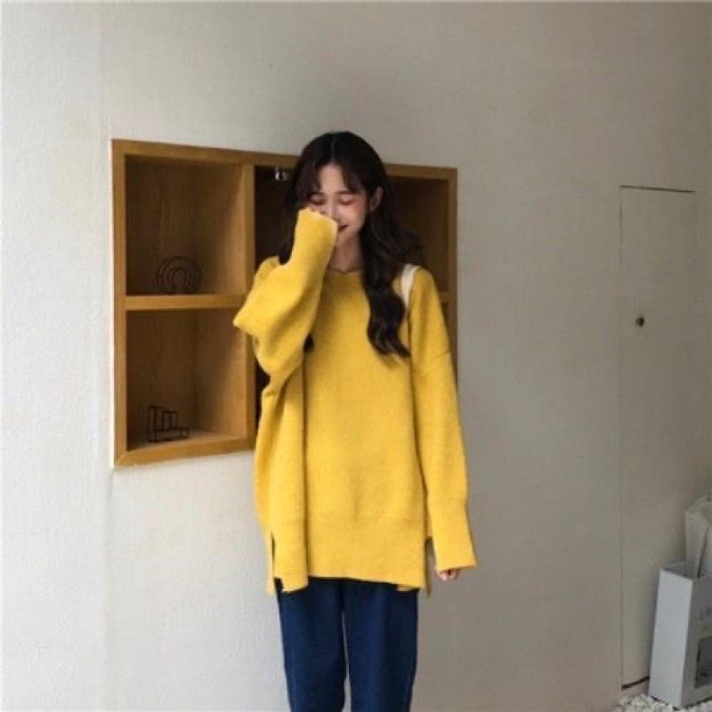 Áo len nữ trơn nhiều màu Vintage cổ tròn dài tay phom rộng dáng suông phong cách retro Ulzzang Hàn Quốc xu hướng