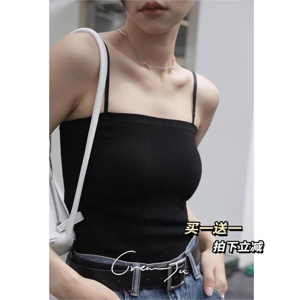 M182. Áo 2 dây thun gân dáng dài sẵn đệm ngực, áo kiểu nữ đẹp sang chảnh mặc trong vest cá tính