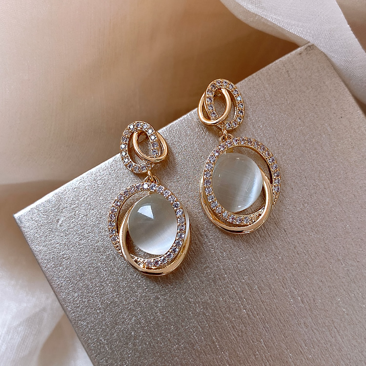 Khuyên Tai Phối Đá Opal Phong Cách Hàn Quốc Thanh Lịch