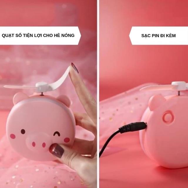 Gương đèn quạt sạc usb 3in1 hình heo siêu cute