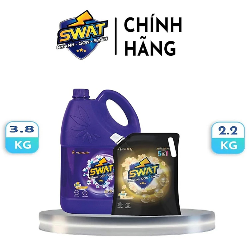 Combo 1 can Nước Giặt Xả ROMANTIC Siêu Thơm 3.8kg + 1 túi Nước Giặt Xả LUXURY 2.2kg