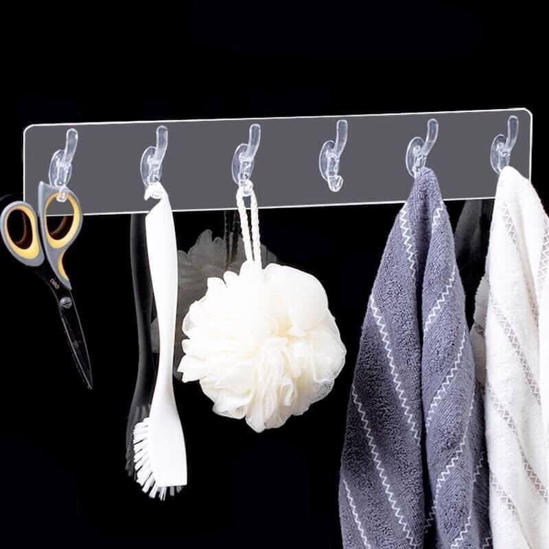 Thanh Treo 6 Móc Dán Tường 6 Nhánh Siêu Dính Trong Suốt