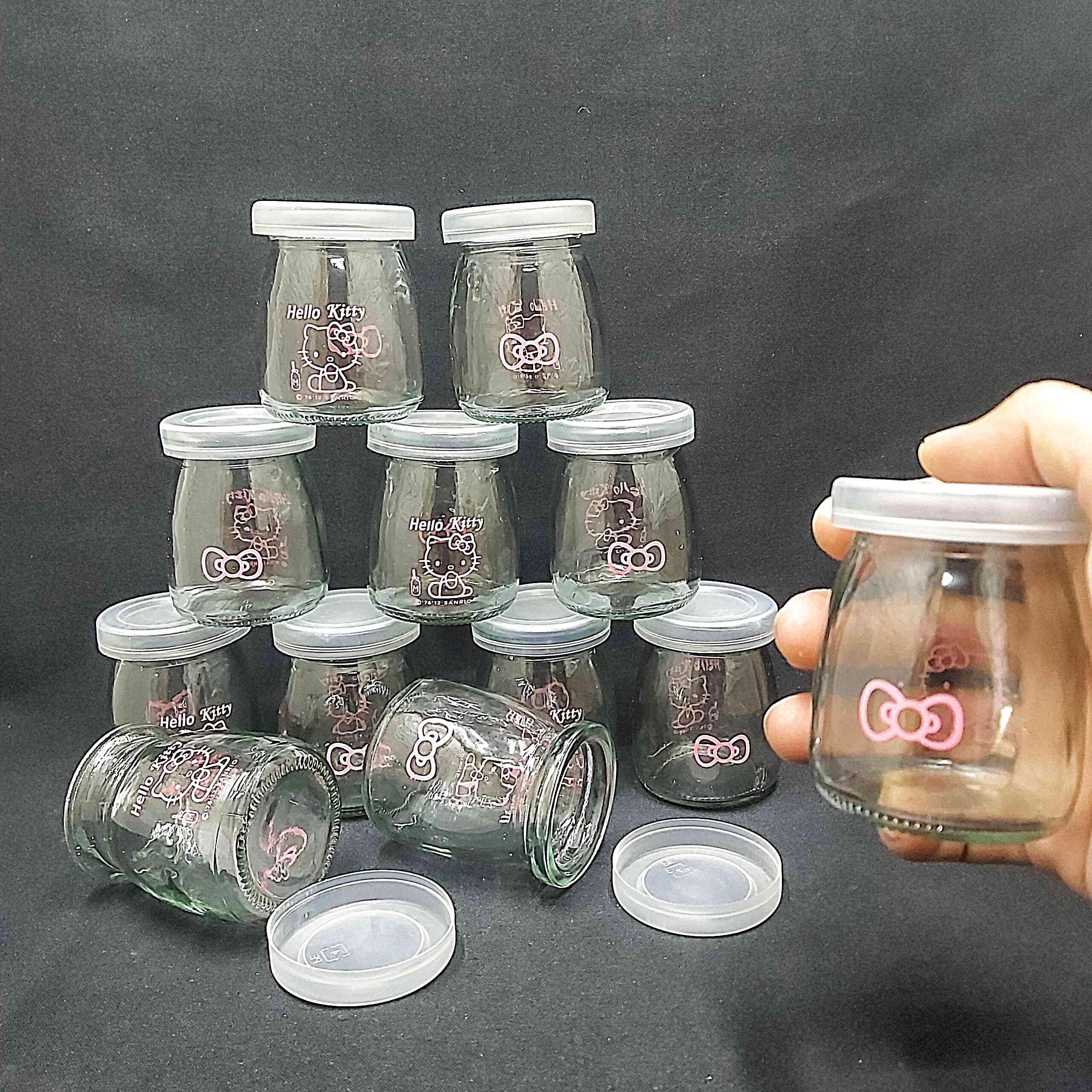 Combo 12 hũ thủy tinh đựng sữa chua 100ml mẫu Trụ Tròn Vát eo in LOGO cực CUTE - nắp nhựa – hủ yaourt siêu trong