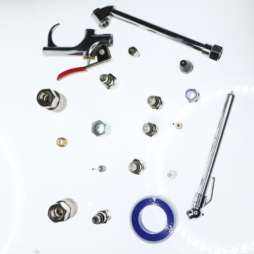 Air Tool Connection Accessories Kit Blow Gun Coil Hose Tyre Inflator Gauge