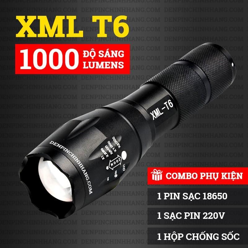 Đèn pin Police AMY XML T6 mới siêu sáng tặng bộ sạc và pin sạc, hộp nhựa chống sốc có dây đeo