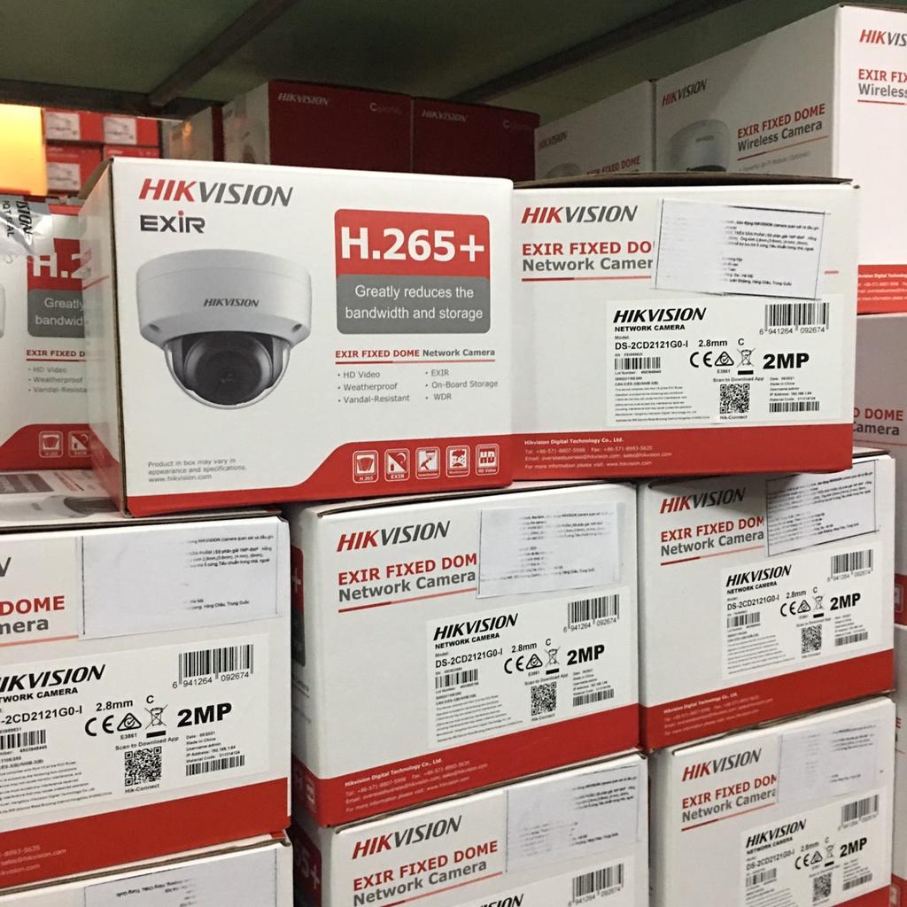 Camera IP bán cầu Dome DS-2CD2121G0 HIKVISION Poe ngoài trời và trong nhà.Chuẩn nén H.265+,Chống ngược sáng - Hàng Chính Hãng