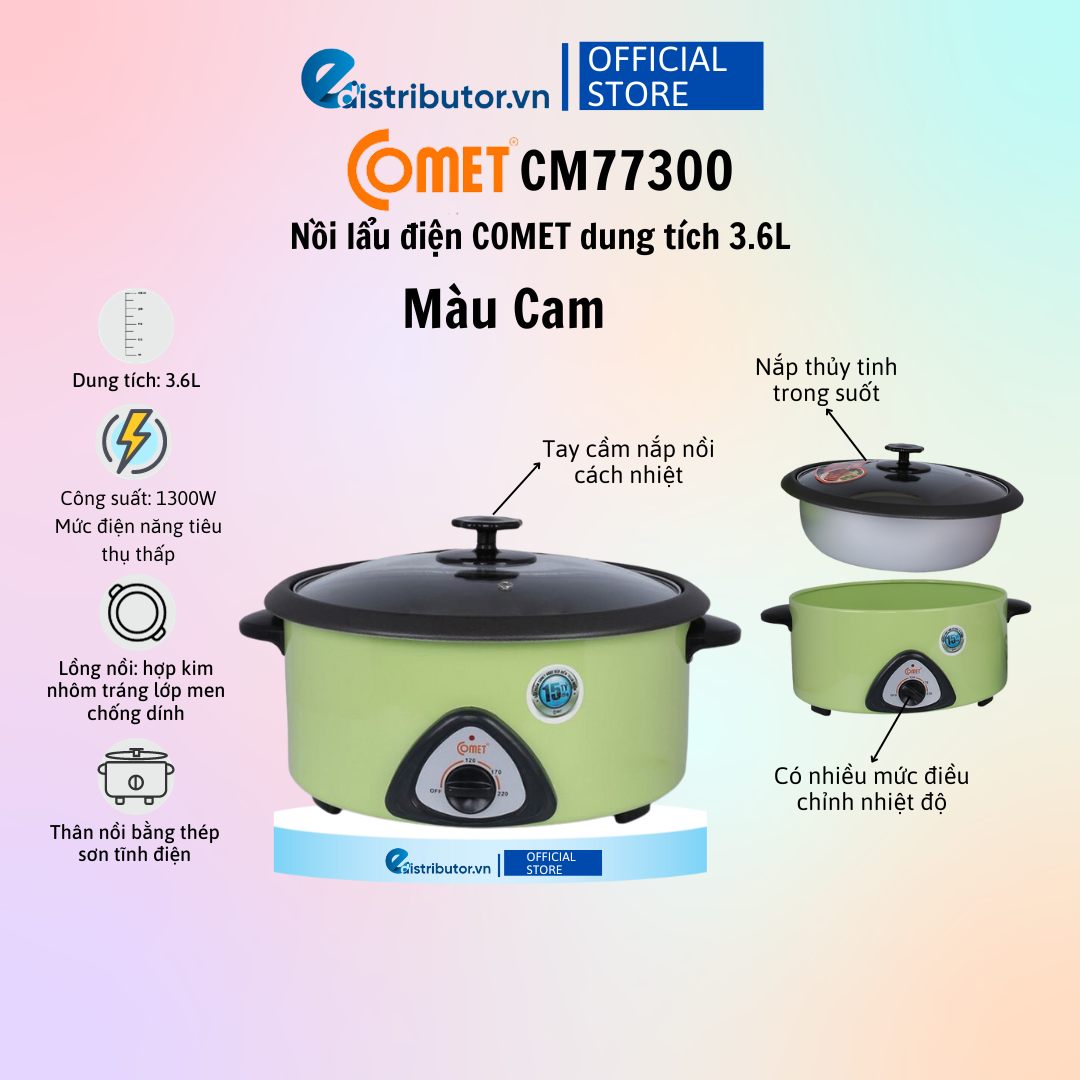 Nồi lẩu điện Comet CM7730 (Dung tích 3.6L) - Hàng Chính Hãng - Bảo Hành 12 Tháng