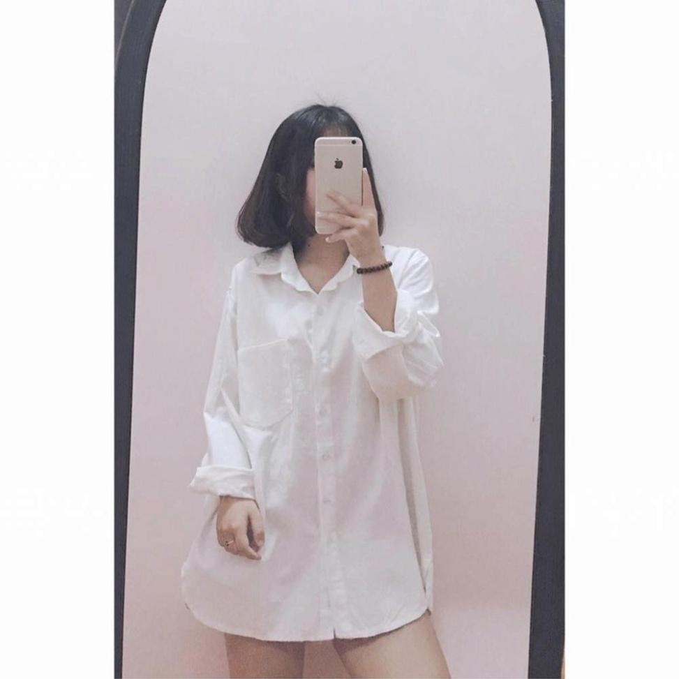Áo sơ mi unisex nữ đen trắng dài tay Nhún form rộng , sơ mi nữ công sở dáng suông-CUN0550