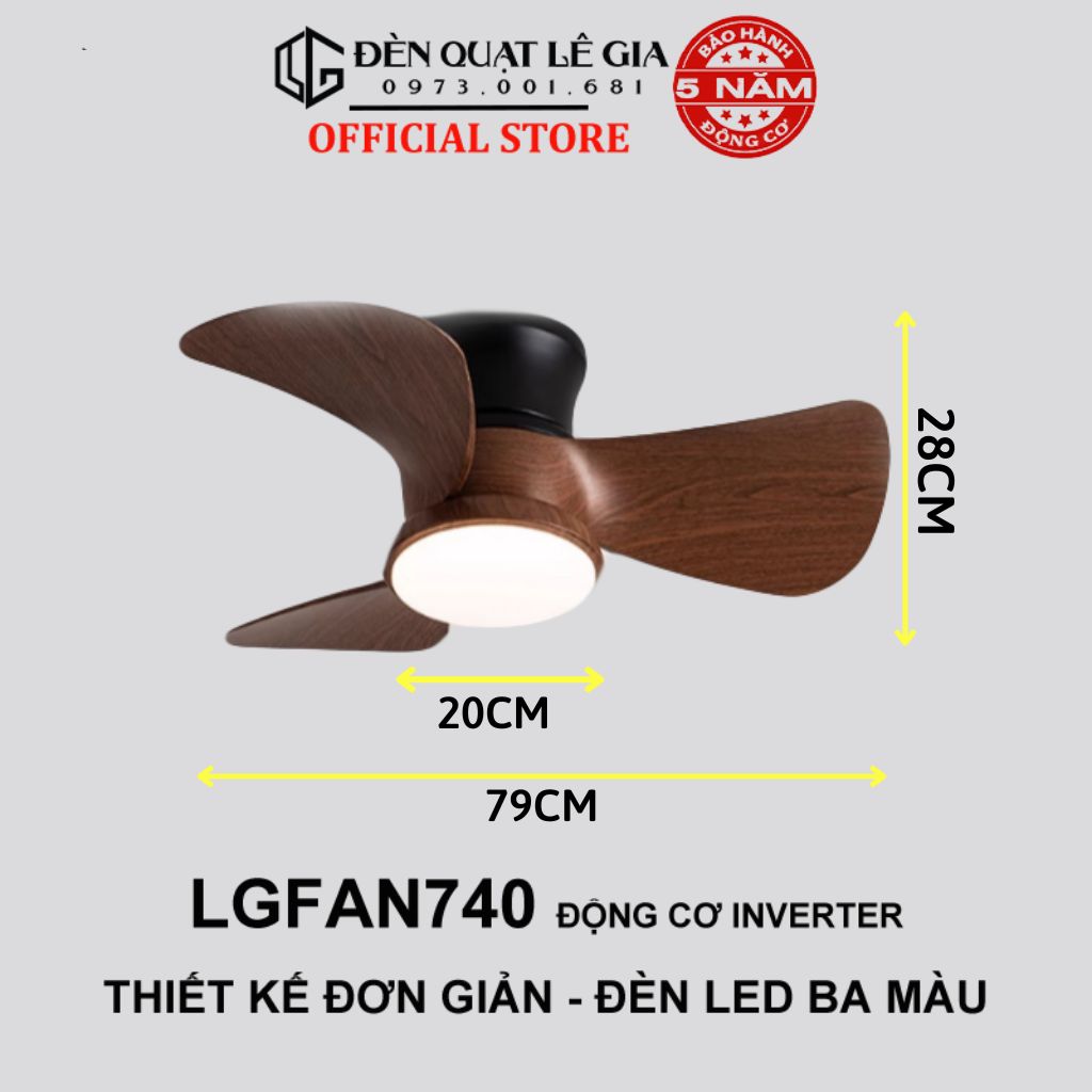 [Mới 2024] Quạt trần cho trần thấp Lê Gia LGFAN740| Quạt trần chung cư hiện đại  | Quạt trần có đèn thiết kế sang trọng mới nhất 2024 { Hàng Chính Hãng