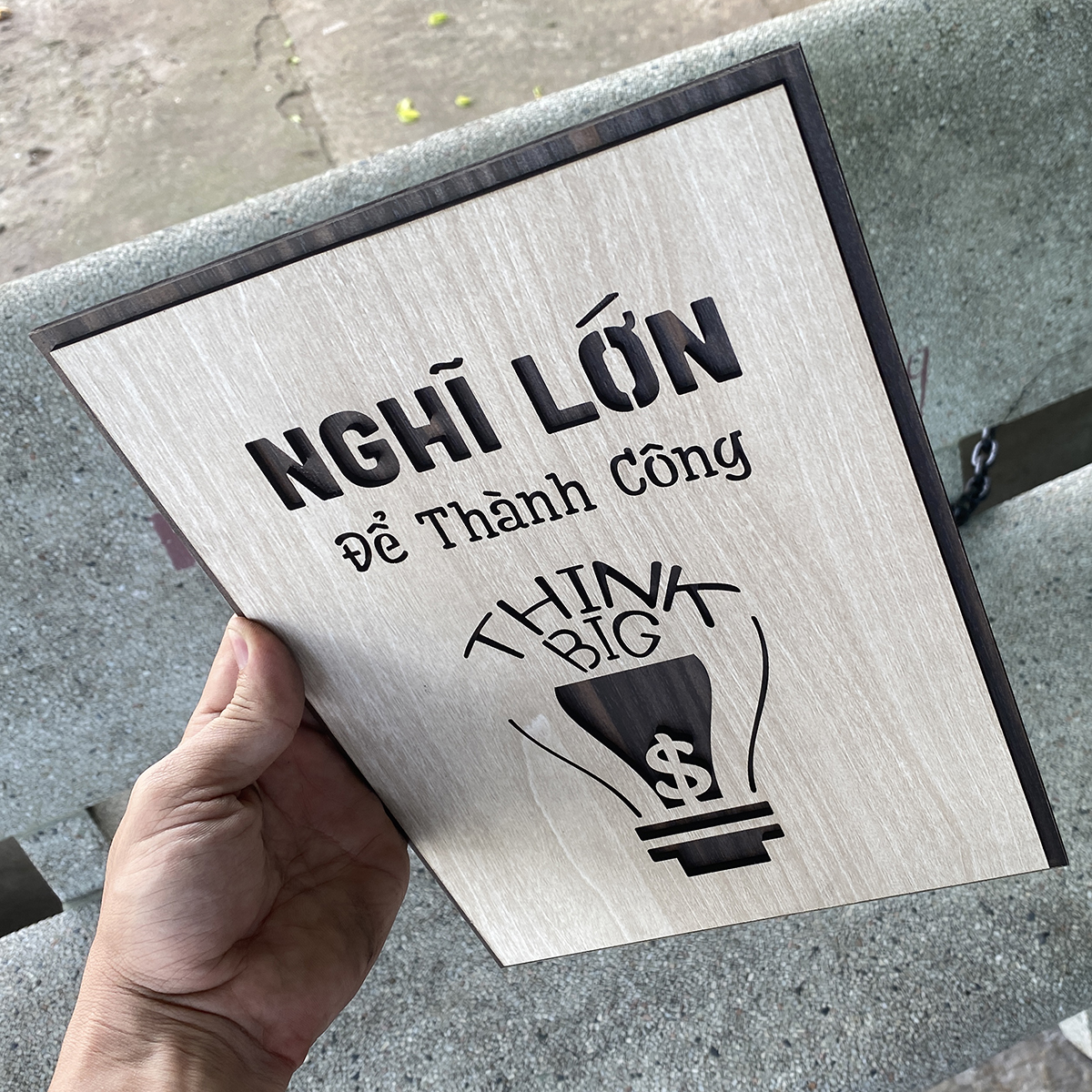 Tranh Decor Gỗ tạo động lực thúc đẩy tư duy đổi mới TBIG030 làm quà tặng trang trí nhà cửa "Nghĩ lớn để thành công"