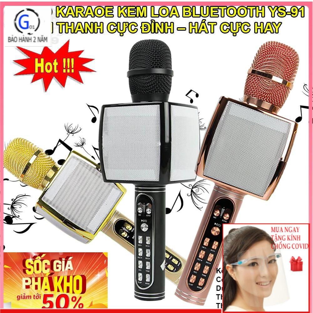 Micro Bluetooth Hát Karaoke Tích Hợp FREE SHIP Loa Bass Hay YS91, Cực Bắt Giọng, Âm Thanh Trong Lớn, Gắn Usb, Thẻ Tf
