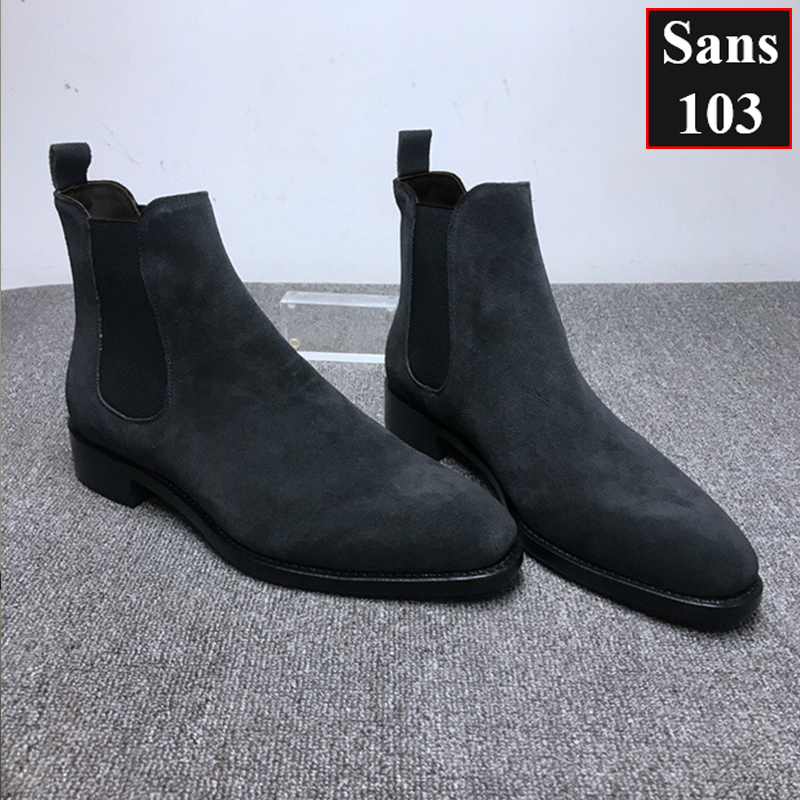 Chelsea boots da lộn nam Sans103 giầy boot cao cổ bốt đen nâu đế cao tăng chiều cao 6cm bigsize lớn 42 43 44 45 46 47 48