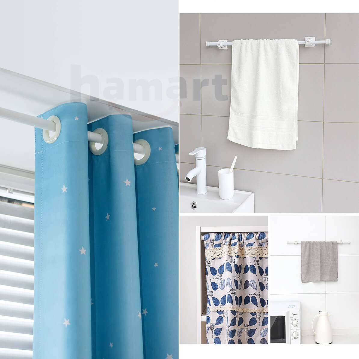 Thanh Treo Rèm Gắn Tường Treo Đồ Đa Năng Hamart Phơi Khăn Quần Áo Dán Tường Ống Hợp Kim 1.3CM