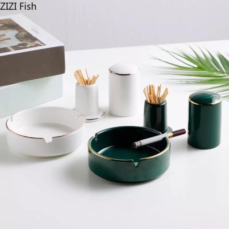 Hộp tăm sứ viền vàng