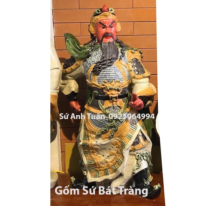 Tượng gốm sứ bát tràng Quan Công mặt hồng men rạn - Làng gốm Bát Tràng