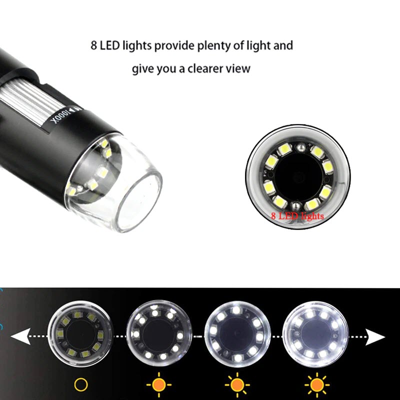 ROGTZ - Kính Hiển Vi Điện Tử Cầm Tay Zoom 1000x 8 Đèn LED - 3 Trong 1 USB/Typec/Micro Cảm Biến CMOS HD 0.3M Phân Giải Cao Lấy Nét Linh Hoạt USB Camera Nội Soi HD Kết Nối Nhiều HĐH Macos/Android/Windows - Hàng Chính Hãng
