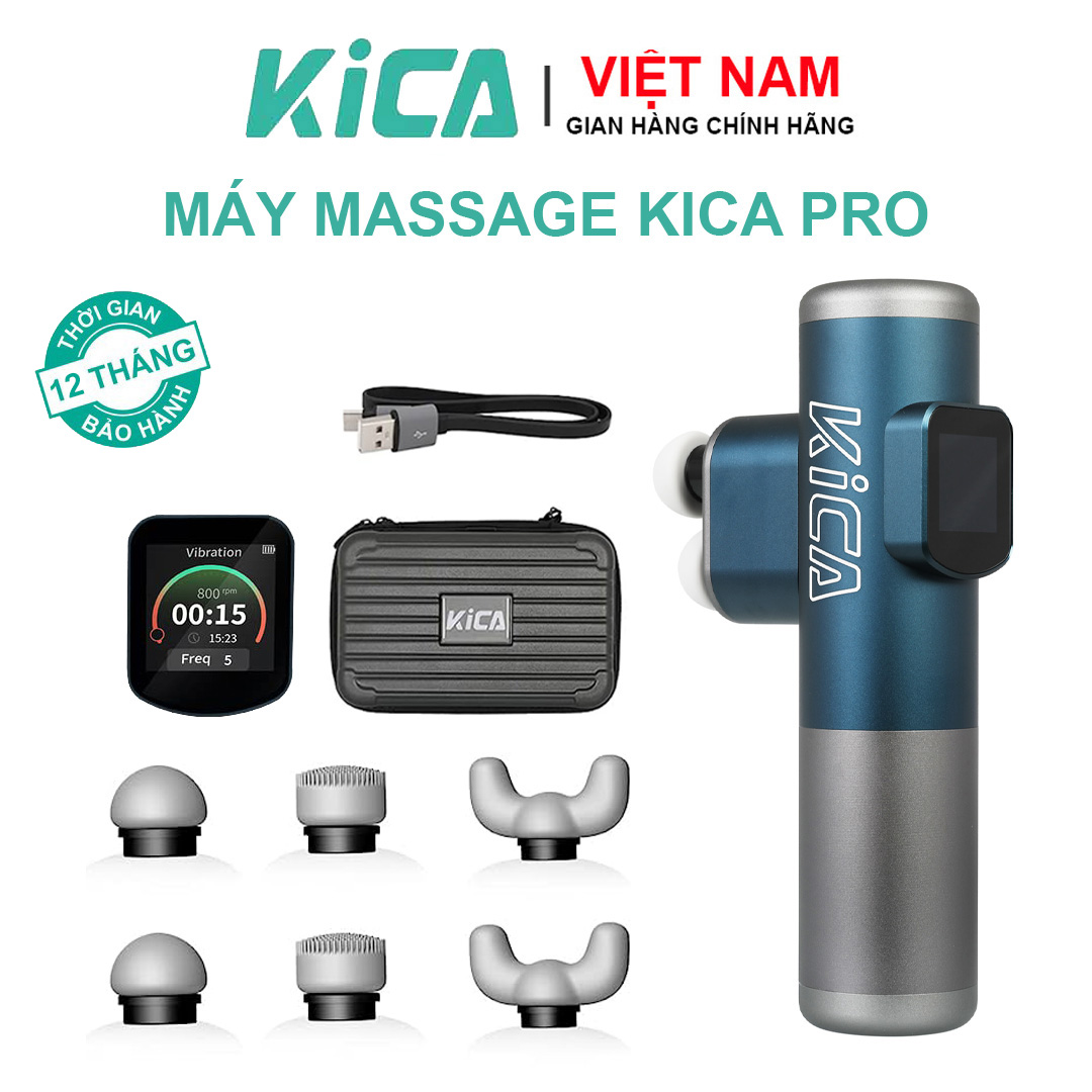 Súng Massaga Cầm Tay Kica PRO, Máy Mát Xa Toàn Thân Với 2 Đầu Kép và 6 Đầu Thay Thế và 10 Cấp Độ Hỗ Trợ Mát Xa Chuyên Sâu, Giảm Đau Cơ, Cứng Khớp - Hàng chính hãng