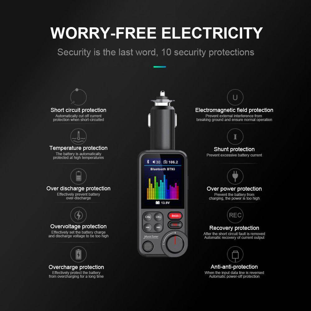 Tẩu Sạc Nhanh QC3.0 Trên Ô tô BT93 Tích hợp Nghe Nhạc MP3, Đài FM, Bluetooth 5.0, USB, Chế Độ EQ - Home and Garden