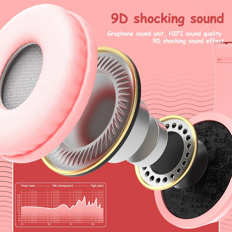 Wireless Headphones Cat Ear With Mic Bluetooth Cool Glow Light Stereo Bass Helmets Kids Gamer Girl Gifts