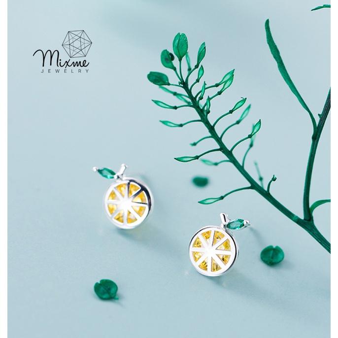 Khuyên tai bạc cam đá dễ thương