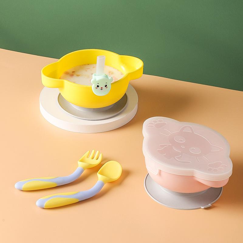 Bát Ăn Em Bé Hút Snack Bát Sứ Ống Hút Phụ Trợ Bộ Chén Ăn Chống Trượt Chống Trượt Trẻ Em Cho Ăn bộ Đồ Ăn Phụ Kiện