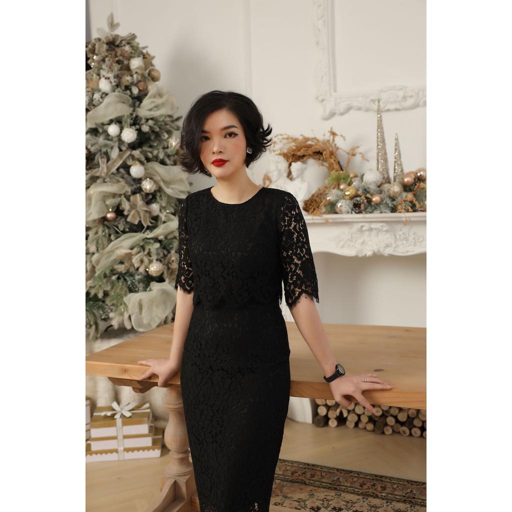 Đầm ren phủ thân crop top CLARA MARE chất liệu vải Ren chỉ Hàn Quốc DRE3045