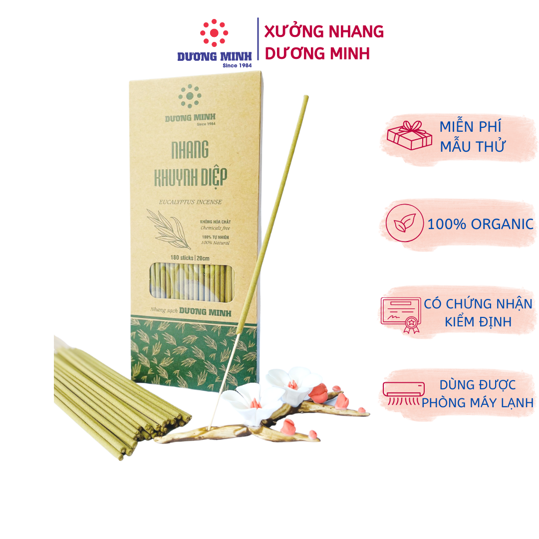 Nhang khuynh diệp xanh tự nhiên - nhang sạch Dương Minh 100% thành phần organic, nhang thơm thắp cúng, đuổi muỗi, xông nhà an toàn