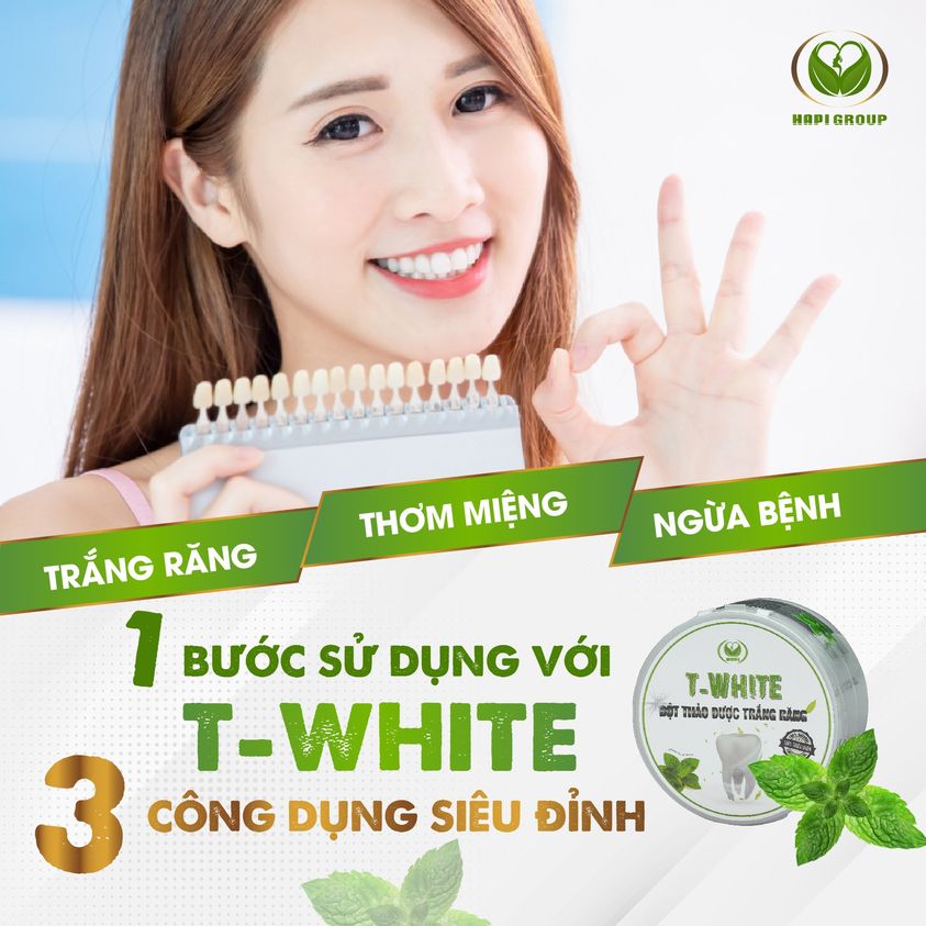 Bột Thảo Dược Trắng Răng T-White 50g giảm hôi miệng nhiệt miệng viêm nướu giúp trắng răng hơi thở thơm mát