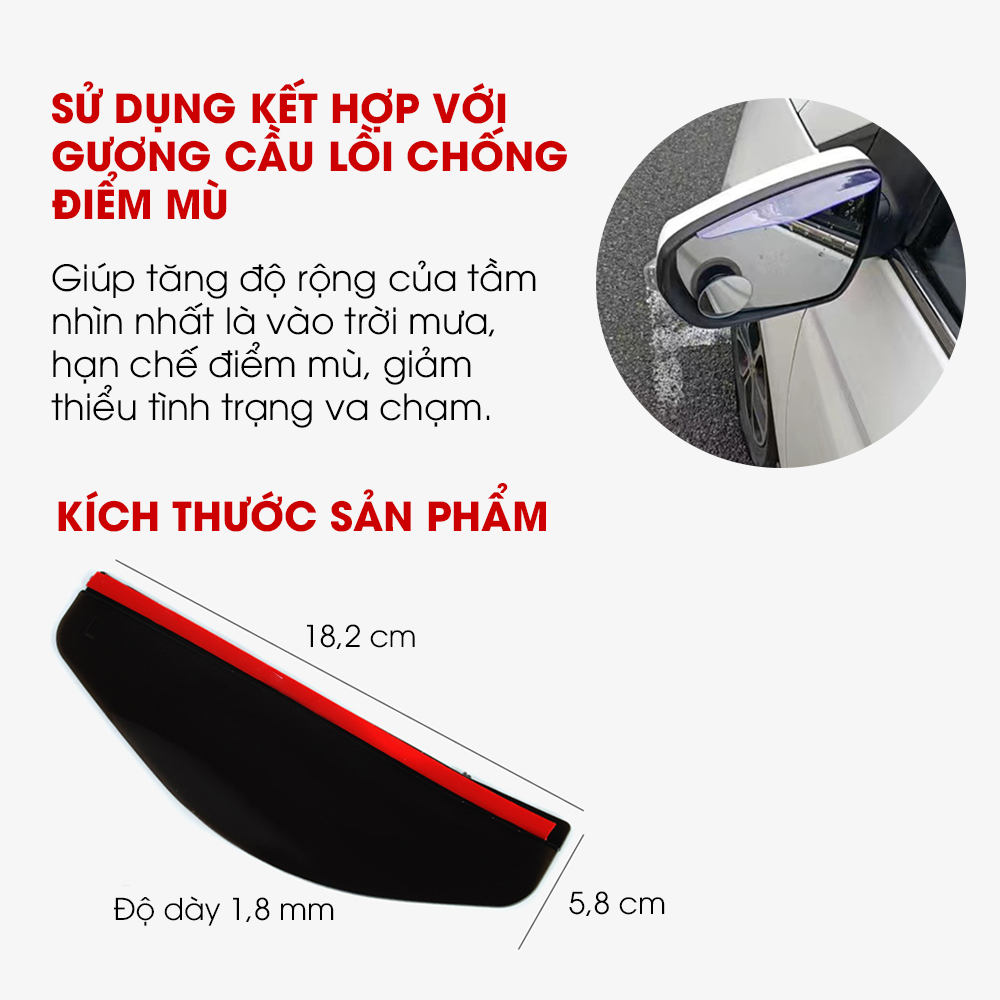 Bộ 2 Vè che mưa gương chiếu hậu ô tô hạn chế nước mưa đọng vào gương, gia tăng tầm nhìn TÂM LUÂN Chổi lau tẩm dầu - Hàng chính hãng