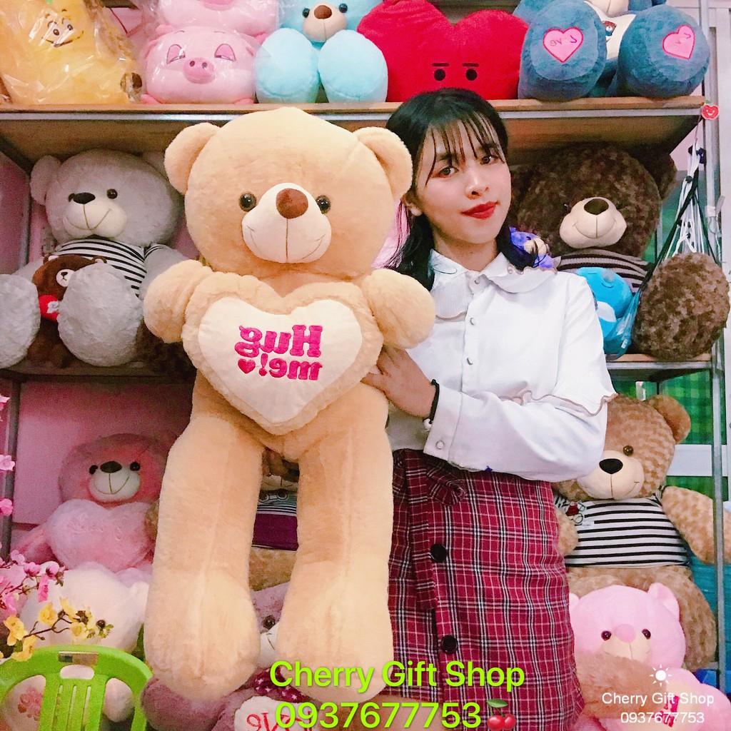 Gấu Bông Teddy Ôm Tim Cao Cấp 90cm Ảnh Shop Chụp