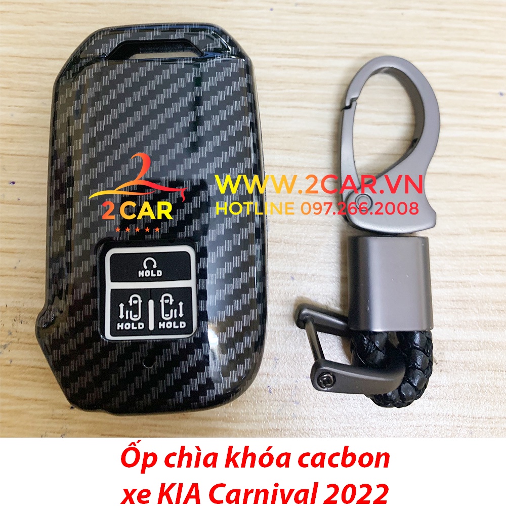 Ốp khóa, bọc chìa khóa cacbon xe Kia Carnival 2021 2022 vân Carbon kèm móc đeo siêu đẹp