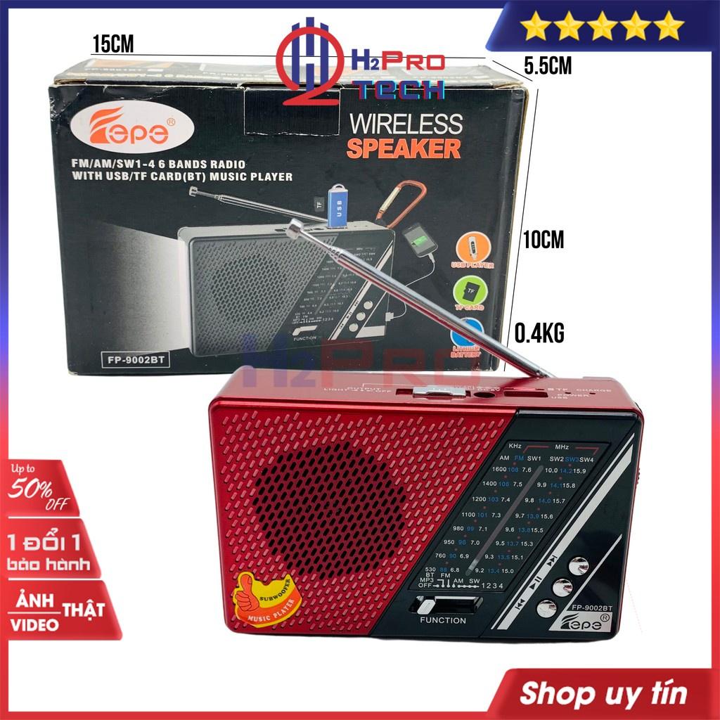 Máy Radio Cầm Tay, Đài Radio Cao Cấp Fepe FP-9002BT Fm, Am, Sw1-4, Bluetooth, Usb, Thẻ Nhớ, Pin Sạc, Đèn Pin-H2pro Tech