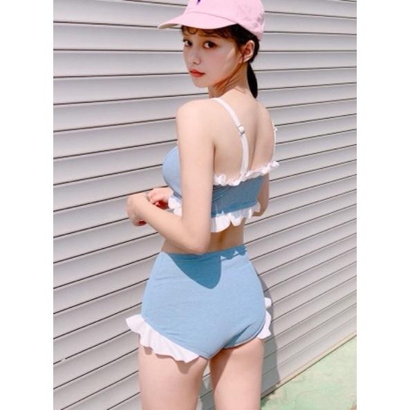 Đồ bơi bikini 2 dây xanh bèo trắng tiểu thư