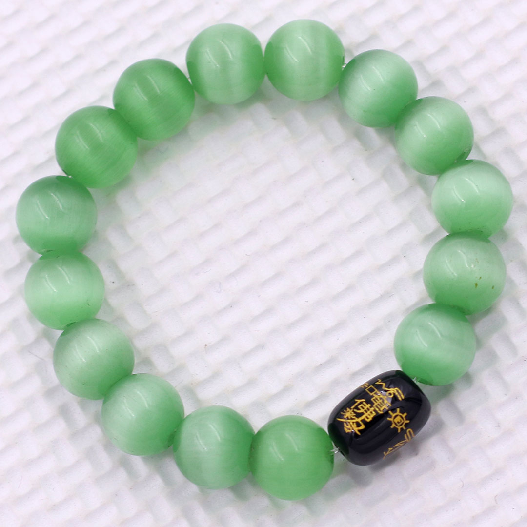 Vòng chuỗi đeo tay đá mắt mèo xanh lá 10 ly charm hạt giải thái tuế phù, vòng chuỗi phong thủy, giải năm hạn thái tuế