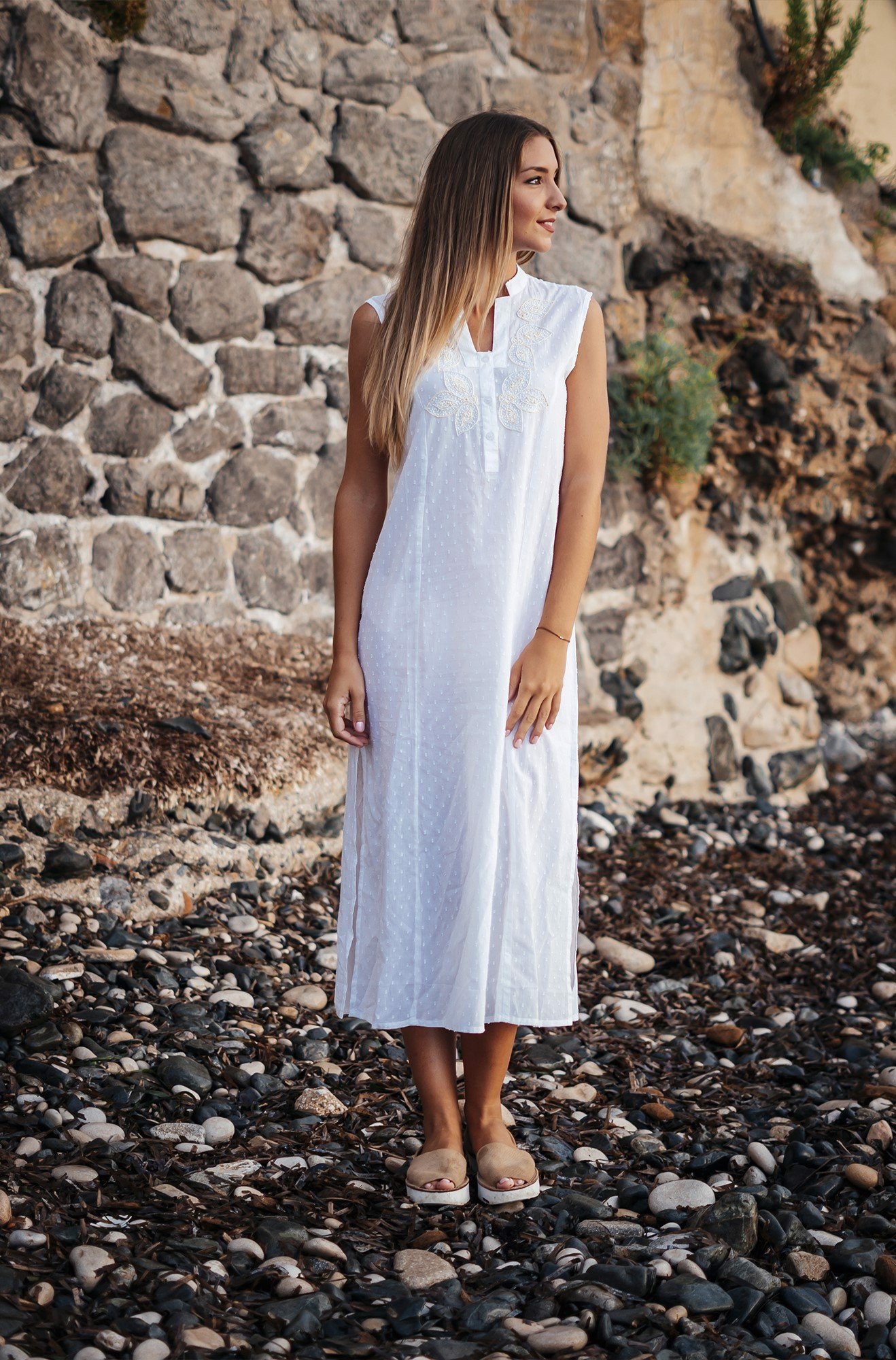 Maxi Trắng Đính Cườm Cotton Isla Bonita IB26405-WH