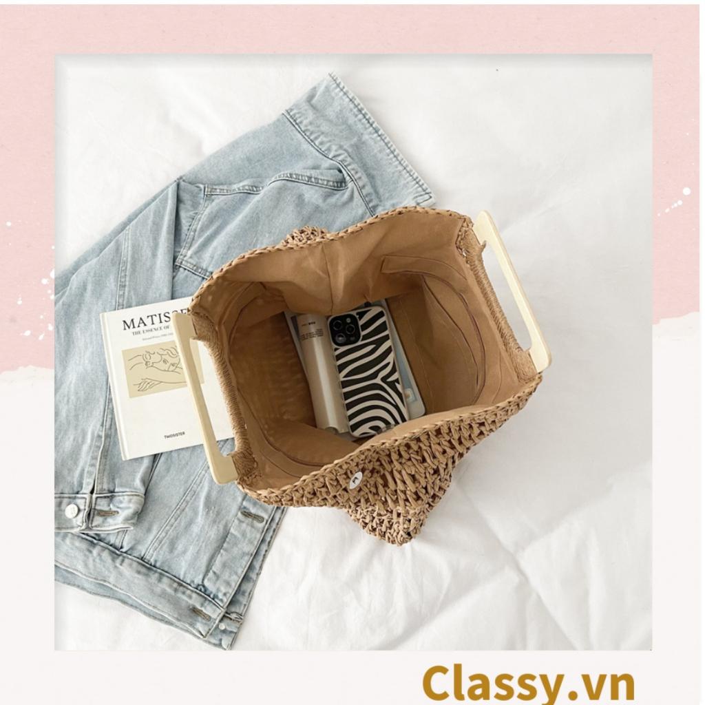 Túi cói Classy đan móc size lớn chất liệu giấy cao cấp, quai gỗ chất lượng, thân thiện với môi trường T994