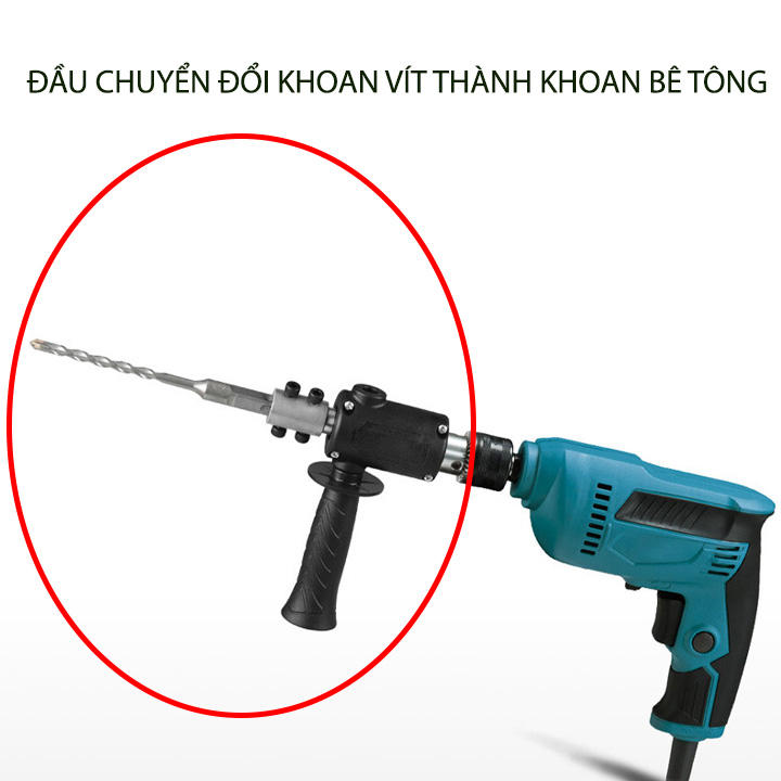 Đầu chuyển đổi máy khoan vít thành khoan bê tông, kèm mũi khoan d6mm