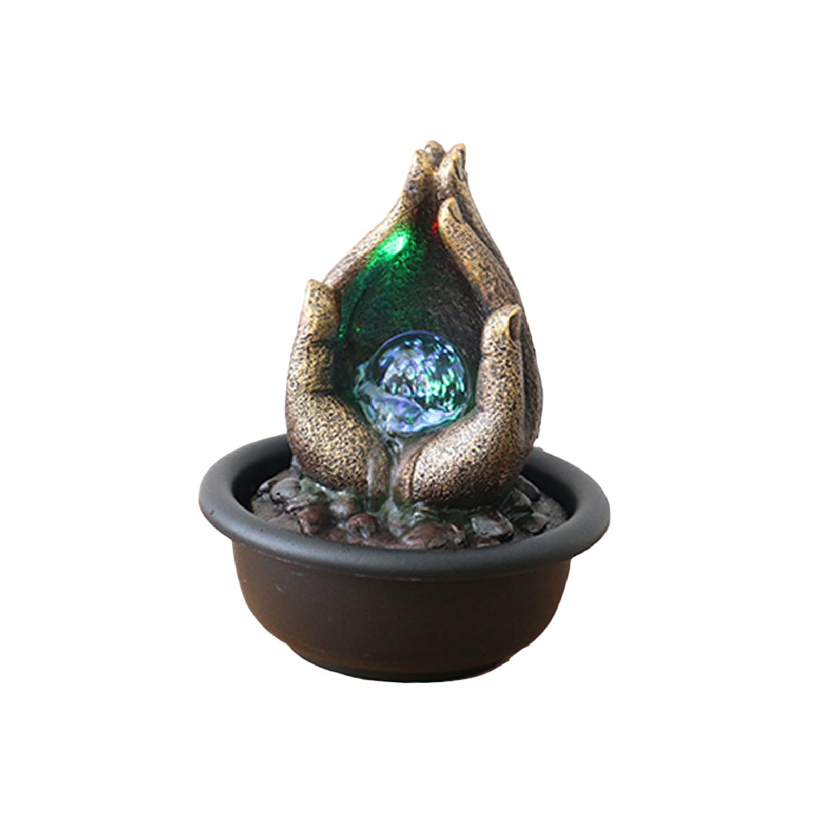 Tabletop Water Fountain, Indoor Water Fountain, Mini Feng Shui Led Resin Waterfall Fountain, for Home Indoor Bedroom Decoration Gift