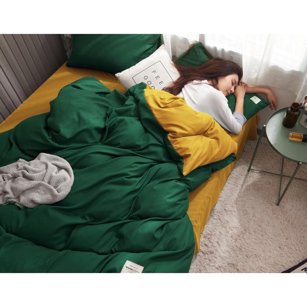 Bộ Chăn Ga Gối Cotton đũi hàng nhập cao cấp - tổng hợp mẫu màu vàng