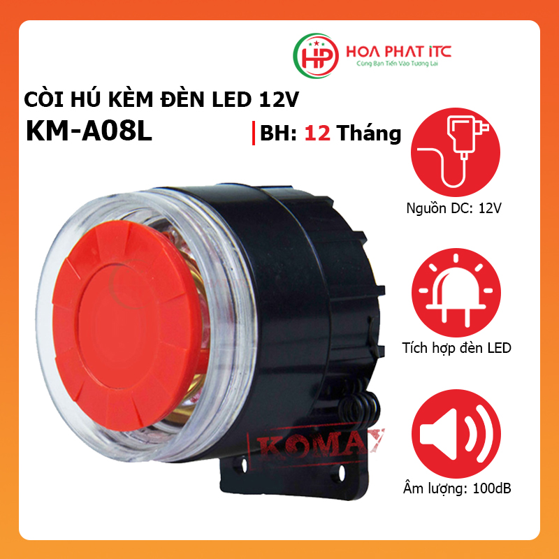 Còi báo động 12v kèm đèn LED nhấp nháy KM-A08L