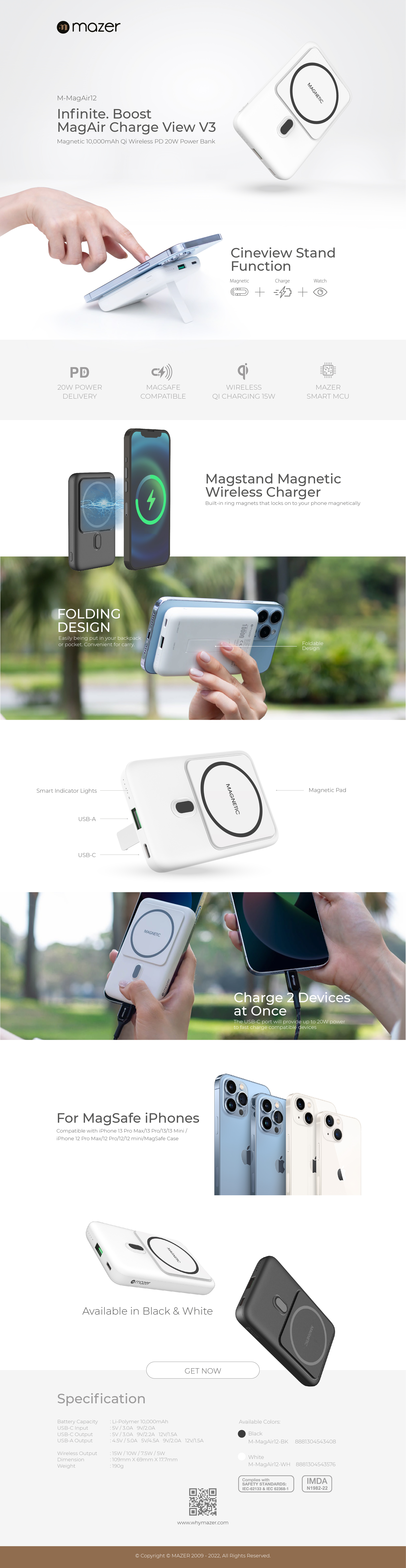 Pin Dự Phòng Mazer Infinite Boost Mag Stand Mini Qi Wireless 10000mAh/15W- hàng chính hãng