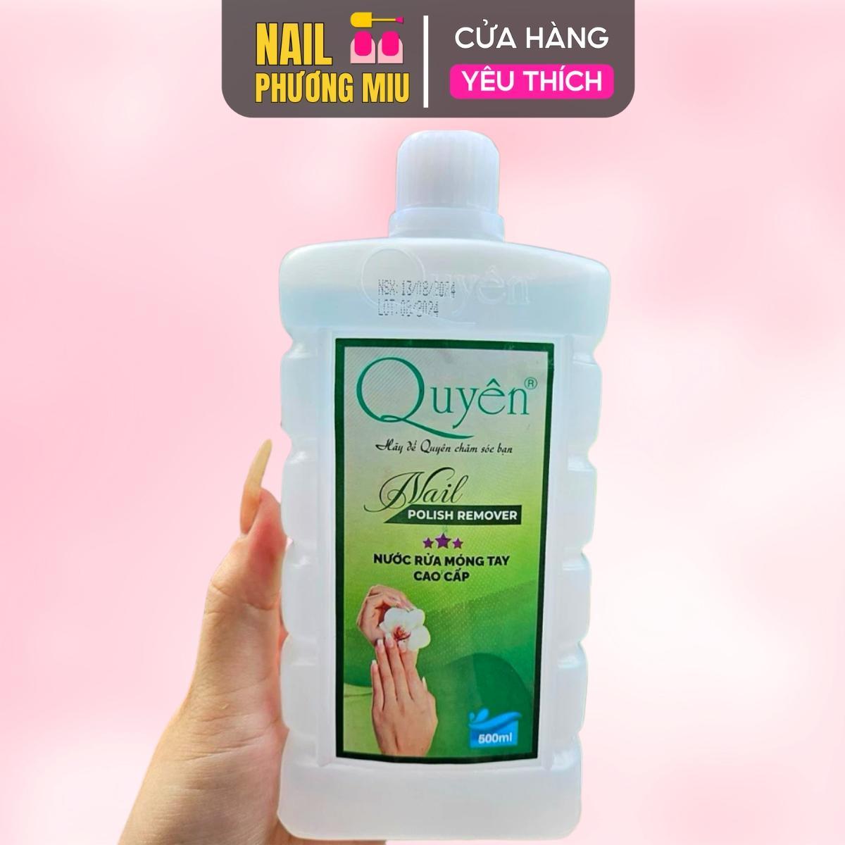 Nước Rửa Móng Axetol Quyên 500ml Chai Vuông Chữ Dập Nổi Cao Cấp Làm Nail, Dung Dịch Tẩy Rửa Sơn, Ủ Phá Gel Sạch Nhanh, Mau Khô, Không Mùi Hắc